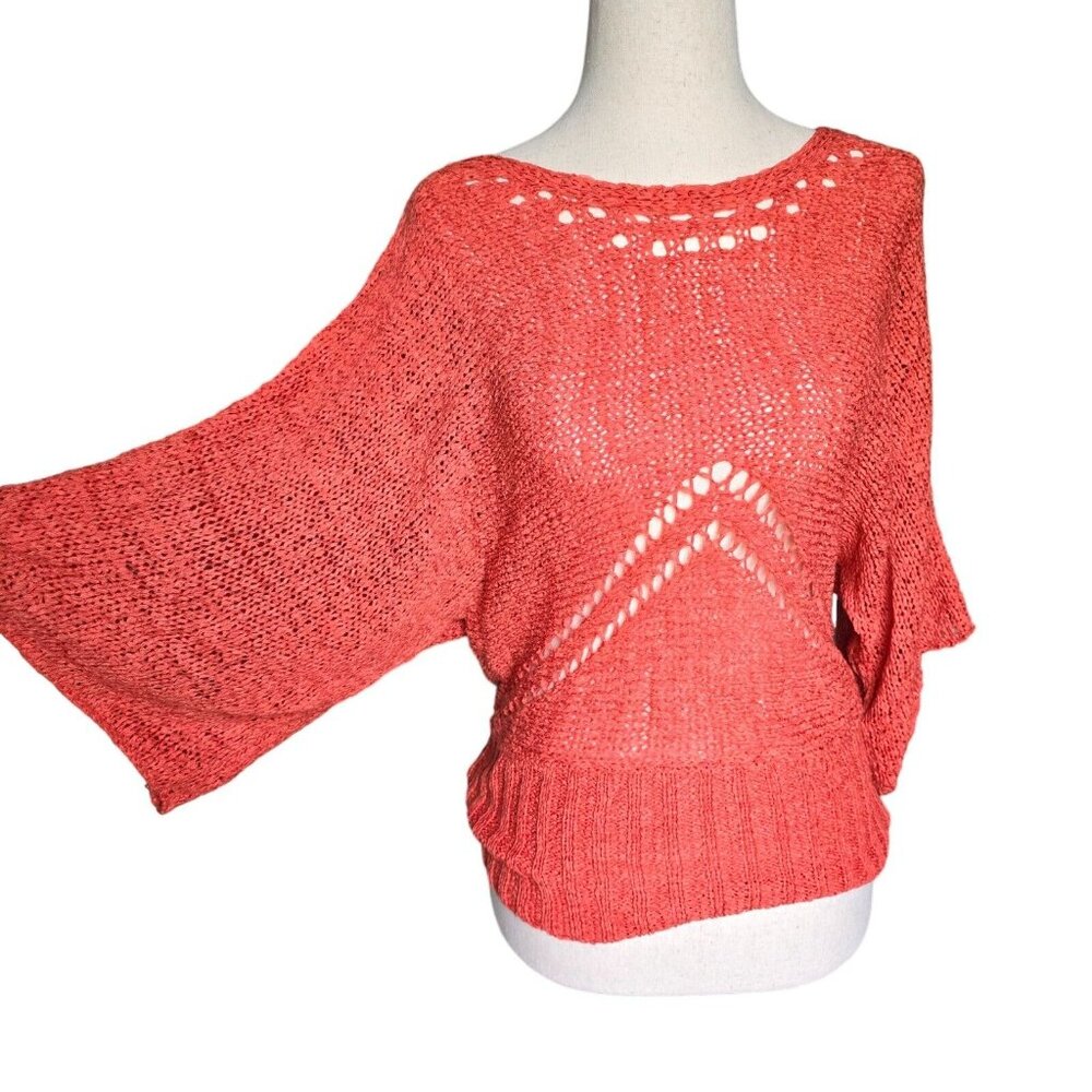 Valerie Bertinelli Sweater Womens Small Coral Stretch Kimono Sleeve Crochet Boho - Picture 2 of 16